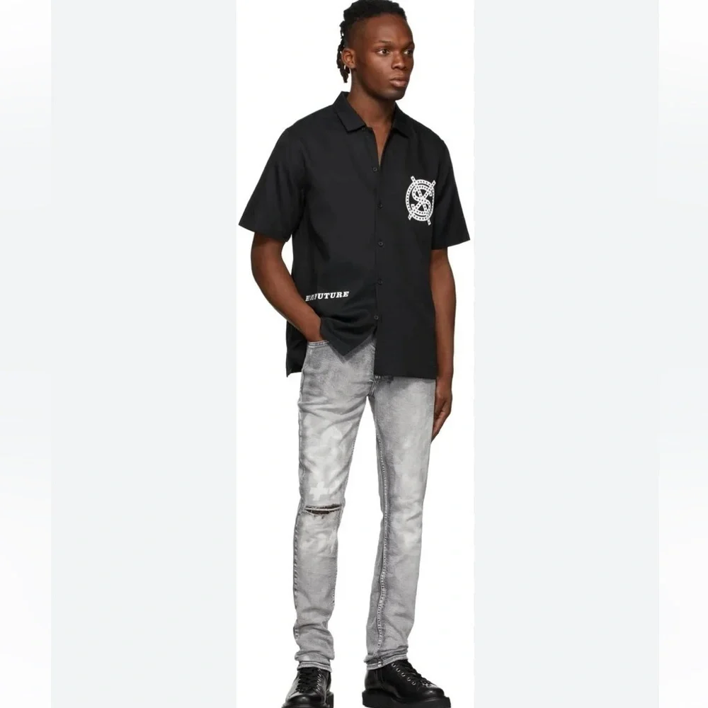 Ksubi Black “Dollar Star” Short Sleeve Button Up Shirt Size Large